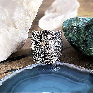 Anel Boho Flores Aberto em Prata 925