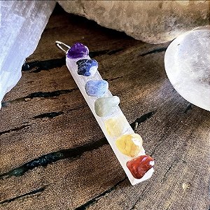 Pingente Chakras em Prata 925, Selenita e Pedras Naturais
