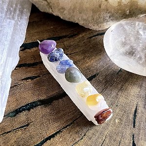 Pingente Chakras em Prata 925, Selenita e Pedras Naturais