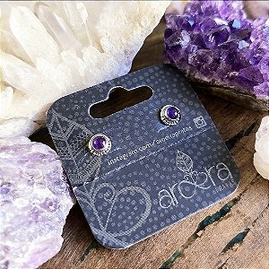 Brinco Pequeno Boho em Prata 925 e Ametista
