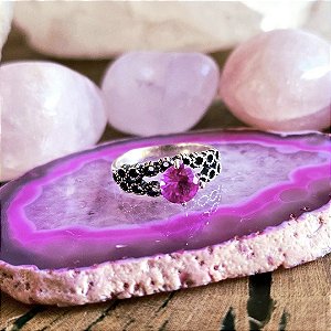 Anel Solitário em Prata 925 e Zircônia Rubi Rose
