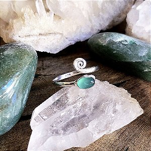Anel Espiral Aberto em Prata 925 e Jade