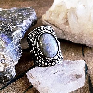 Anel Largo Boho em Prata 925 e Labradorita
