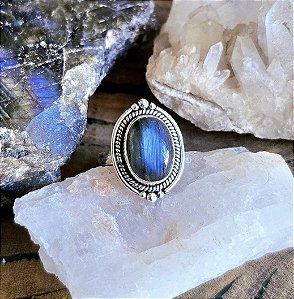 Anel Boho Oval em Prata 925 e Labradorita