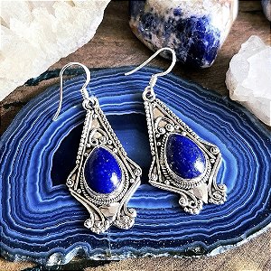 Brinco Boho em Prata 925 e Lápis Lazuli
