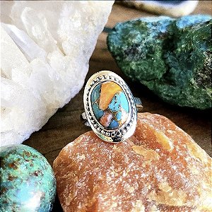 Anel Boho Oval em Prata 925 e Turquesa Ostra