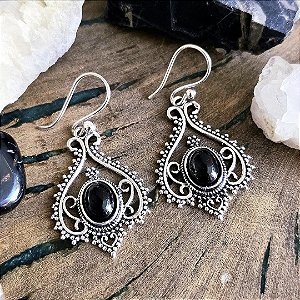 Brinco Boho em Alpaca e Ônix (Gancho em Prata 925)