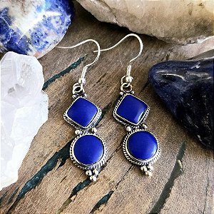 Brinco Boho em Alpaca e Lápis Lazuli (Gancho em Prata 925)