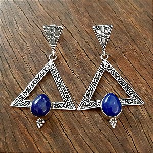 Brinco Grande em Prata 925 e Lápis Lazuli