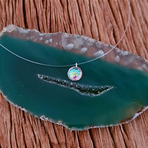 Corrente Silicone com Pingente Escama de Sereia em Prata 925