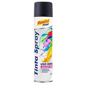 Tinta Spray Uso Geral Preto Fosco 400ml - MUNDIAL PRIME