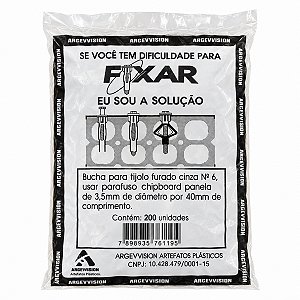 Bucha Cinza N06 Para Tijolo Furado (200Pcs) - FIXAR