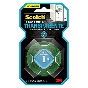 Fita Dupla Face Fixa Forte Transparente Scoth 24mmX2m - 3M