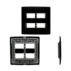 Placa 4X4 4 Módulos Separados C/ Suporte Preta Siena Matte - ALUMBRA