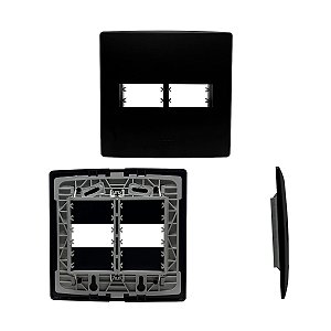 Placa 4X4 2 Módulos Separados C/ Suporte Preta Siena Matte - ALUMBRA