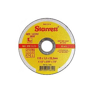 Disco de Corte 115X110X22,2mm 4.1/2"x3/64"x7/8" - STARRET