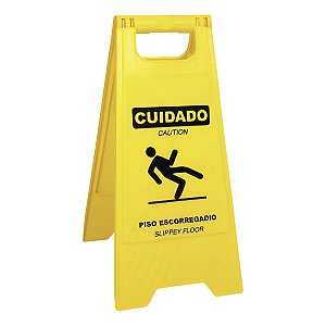 Cavalete Duplo Sinalização Cuidado Piso Escorregadio 61x30cm - PLASTCOR