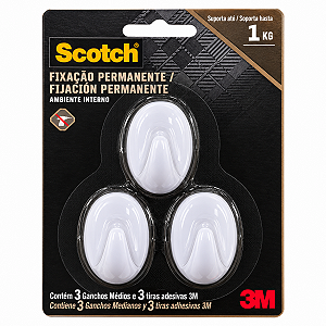Gancho Adesivo Scotch® Branco Médio 1 kg com 3 Unidades – 3M
