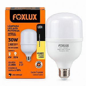 Lâmpada Led Alta Potência E27 30W 3000K BIV - FOXLUX