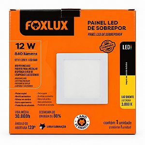 Luminária Led Sobrepor Quadrada 12W 3000K BIV - FOXLUX