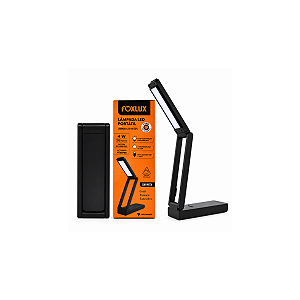 Luminária LED Portátil Preta 4W 215 Lúmens Recarregável – FOXLUX