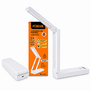 Luminária LED Portátil Branca 4W Recarregável 215 Lúmens – FOXLUX