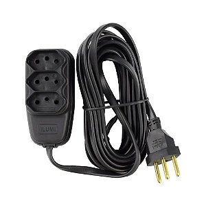 Extensão Compacta Com Cabo PP 3 Vias 5M 2P+T 10A Preta - ILUMI