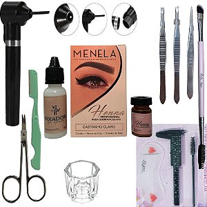 Kit Design Sobrancelha Henna Menela Pincel Navalha Pinça Mix