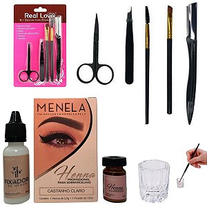 Henna Sobrancelha Menela Com Kit De Acessórios Pincel Pinça