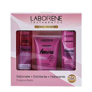 KIT BANHO PREMIUM SABONETE + ESFOLIANTE + HIDRATANTE - AMORA / LABORENE
