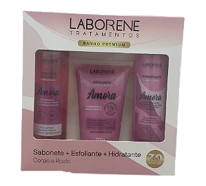 KIT BANHO PREMIUM SABONETE + ESFOLIANTE + HIDRATANTE - AMORA / LABORENE