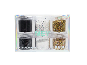 KIT COM 6 POTINHOS DE GLITTER (CORES VARIADAS)/ MEY