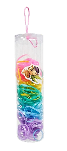 PACOTE COM 12 TUBOS DE ELÁSTICOS COLORIDOS PARA CABELO