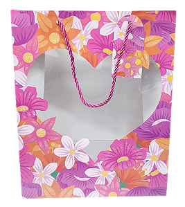 SACOLA DE PRESENTE FLORAL -32X26X12CM /DCARTE