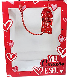 SACOLA DE PRESENTE CORAÇÃO-32X26X12CM /DCARTE