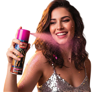 MAQUIAGEM TEMPORÁRIA PARA CABELO E CORPO - ROSA / GLITTER SPRAY