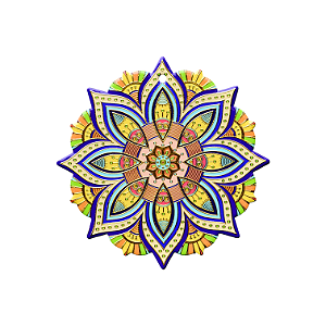 Mandala Colorida com Dourado em Cerâmica  21 cm diâmetro