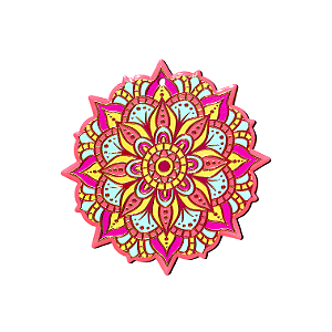 Mandala Colorida com Dourado em Cerâmica  21 cm diâmetro