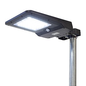 Luminária Solar Integrada Poste e Parede LED 850 Lúmens 6500K com Sensor de Presença e Suporte
