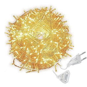 Cordão Luminoso Luzes Estático Decoração de Natal 96 LEDs 5 Metros Branco Quente 3000K - 127v