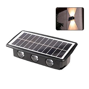 Luminária Solar Arandela Externa 6 Fachos LED 6W Luz Amarela Branco Quente 3000K