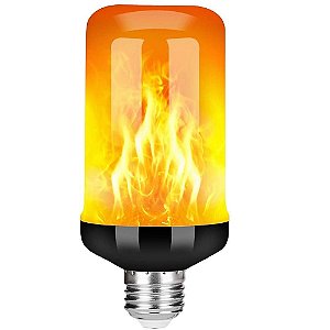 Lâmpada LED Efeito Fogo Chama 3W E27 Bivolt Âmbar 1400K - Preta | Ideal para Arandelas, Postes, Decoração Festa