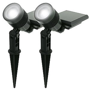 Kit com 2 - Luminária Solar Spot ABS Espeto de Jardim LED Branco Frio 6000K