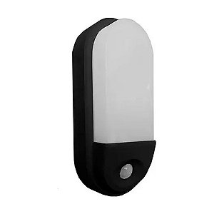 Arandela Tartaruga LED 15W Luminária de Parede Externa c/ Sensor de Presença Branco Frio 6000K IP65 - Preta