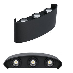 Arandela de Efeito Externa Interna Meia Lua LED 6W 6 Fachos PopSpot - Branco Quente 3000K - Preta
