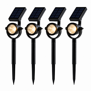 Kit 4 Luminárias Solares Decoração Spot Jardim Refletor Espeto LED 3000K