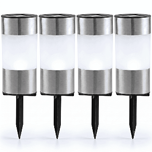 Kit 4 Luminárias Solares Balizador em Aço Inox para Jardim LED Branco Sensor Automático Sem Fiação
