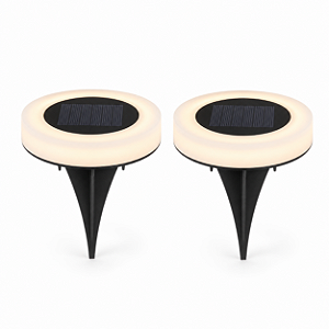 Kit 2 Spots Solares de Chão LED Branco Quente IP44 Fixação por Espeto ou Parafuso Sensor Automático