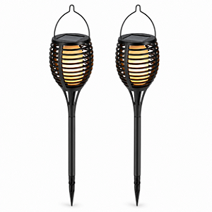 Kit 2 Luminárias Solares Decorativas 3 em 1 Efeito Chama LED Tocha Solo Pendente Lanterna Mesa Jardim