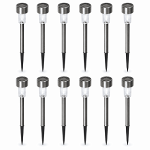 Kit 12 Balizadores Solares de Jardim em Aço Inox LED Branco Espeto IP44 Sensor Automático
